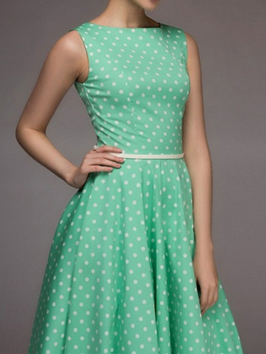 Vintage 1950s A-Line/Princess Tea-Length Dresses with Jewel Neck and Belt