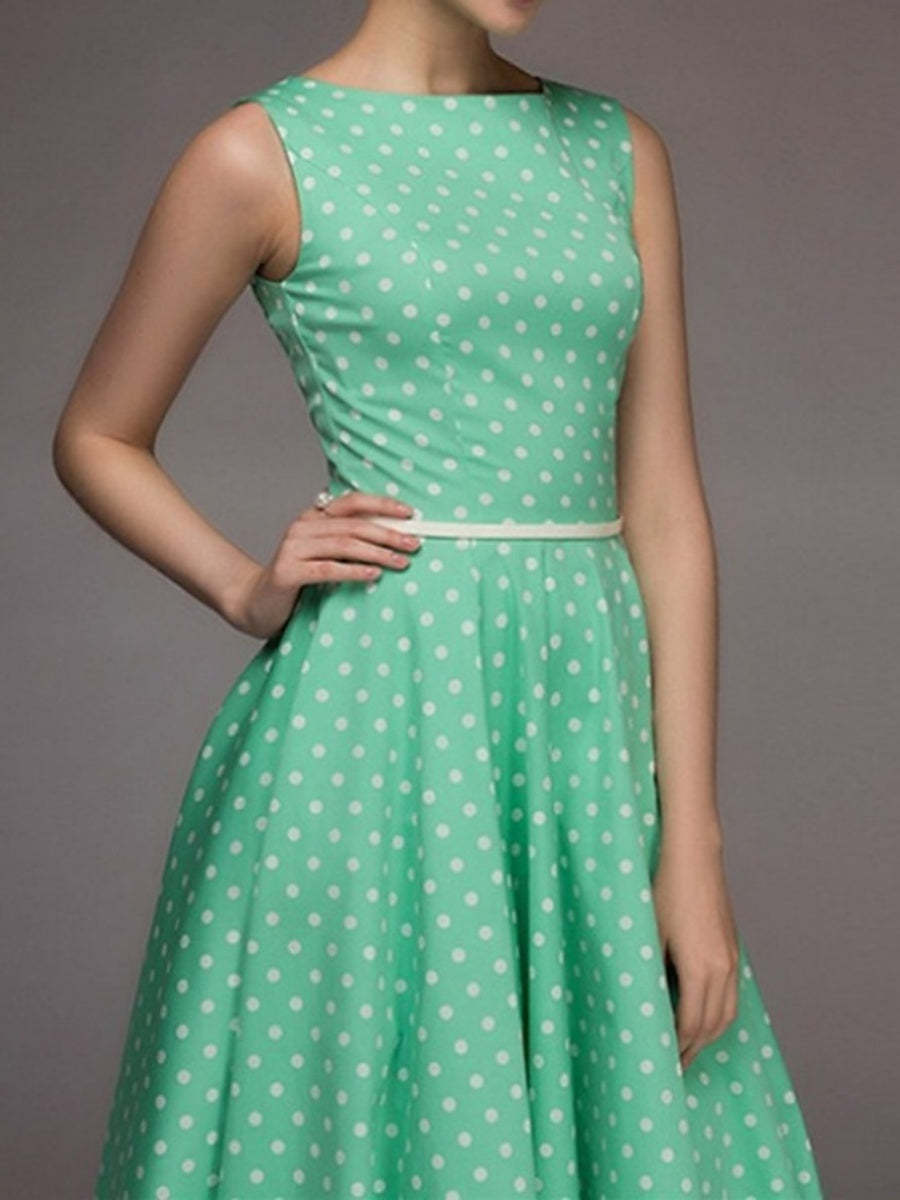 Vintage 1950s A-Line/Princess Tea-Length Dresses with Jewel Neck and Belt