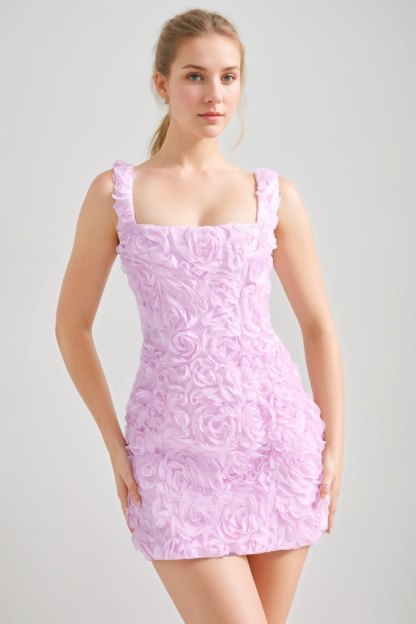 Square Neckline A-Line Mini Cocktail Dresses with Lace-Up Back and 3D Floral Details