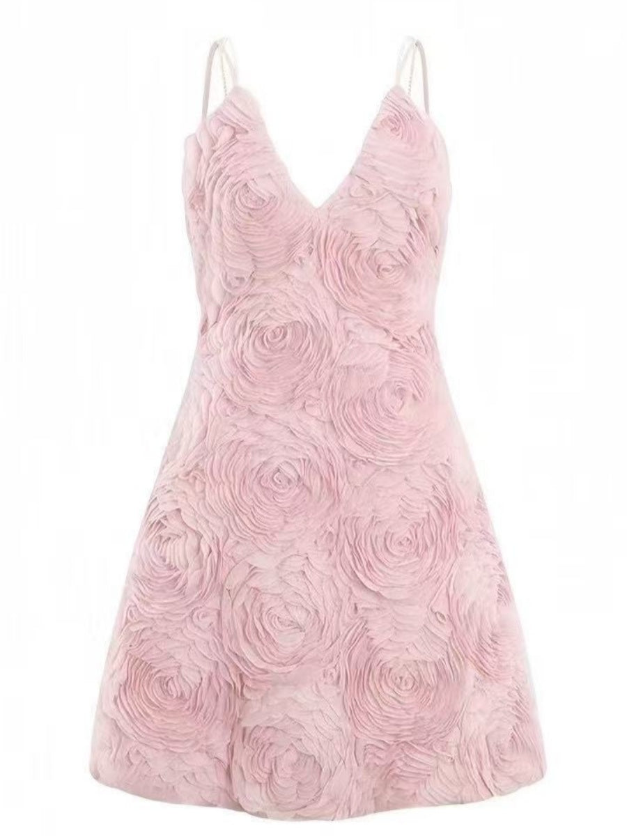 Spaghetti Strap Sleeveless Mini A-Line Cocktail Dress with 3D Princess Flowers