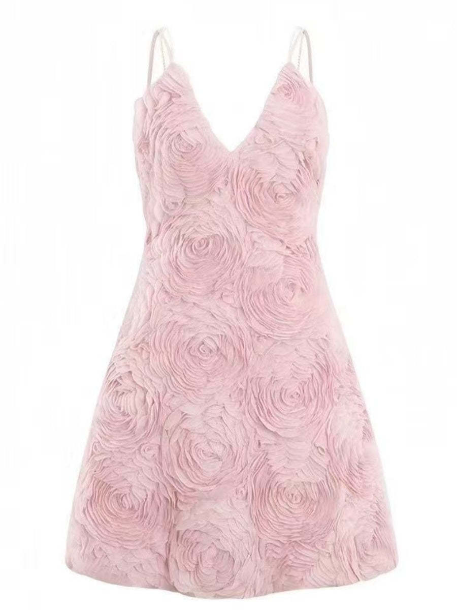 Spaghetti Strap Sleeveless Mini A-Line Cocktail Dress with 3D Princess Flowers