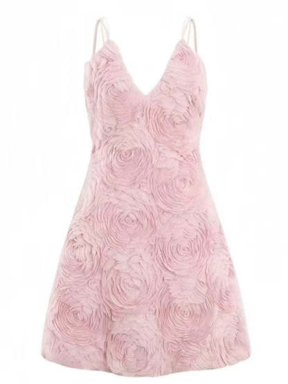 Spaghetti Strap Sleeveless Mini A-Line Cocktail Dress with 3D Princess Flowers