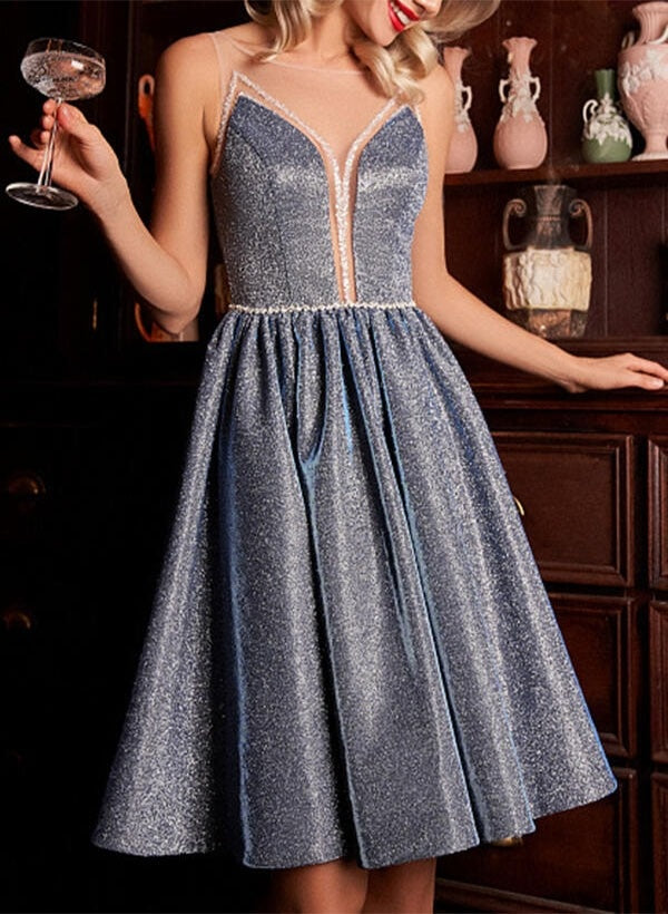 Princess A-Line Sleeveless Knee-Length Backless Homecoming Dress with Sequins