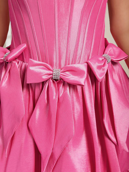 Sweetheart A-Line Sleeveless Mini Dress with Pleats Bows & Rhinestones for Homecoming