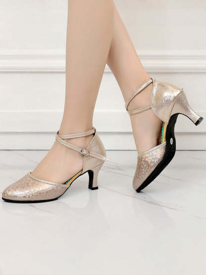 Low-Heel Buckle Dance Shoes for Women with Closed Toe