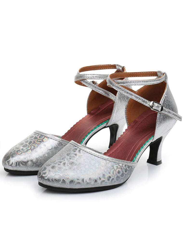 Low-Heel Buckle Dance Shoes for Women with Closed Toe