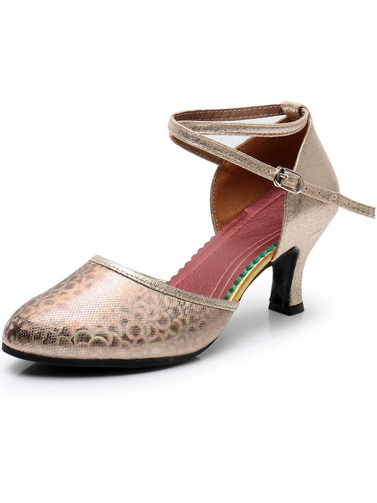 Low-Heel Buckle Dance Shoes for Women with Closed Toe