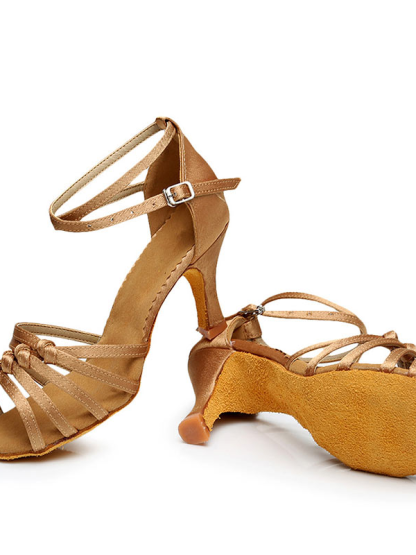 Latin Dance Shoes for Women with Peep Toe and Buckle Ankle Strap