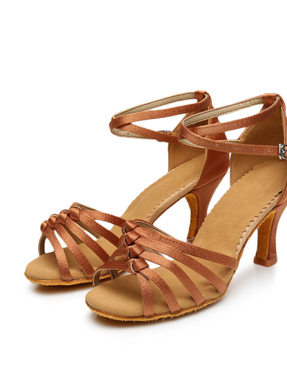 Latin Dance Shoes for Women with Peep Toe and Buckle Ankle Strap