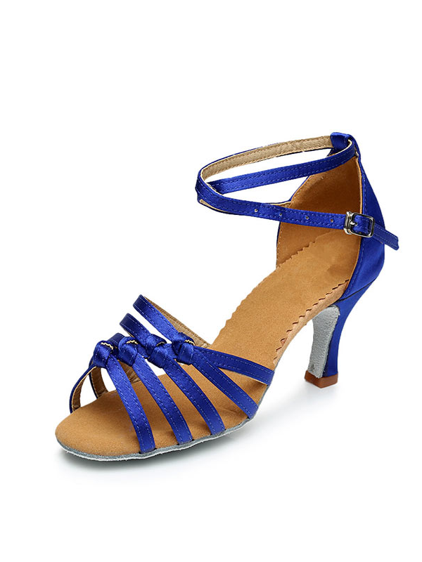 Latin Dance Shoes for Women with Peep Toe and Buckle Ankle Strap