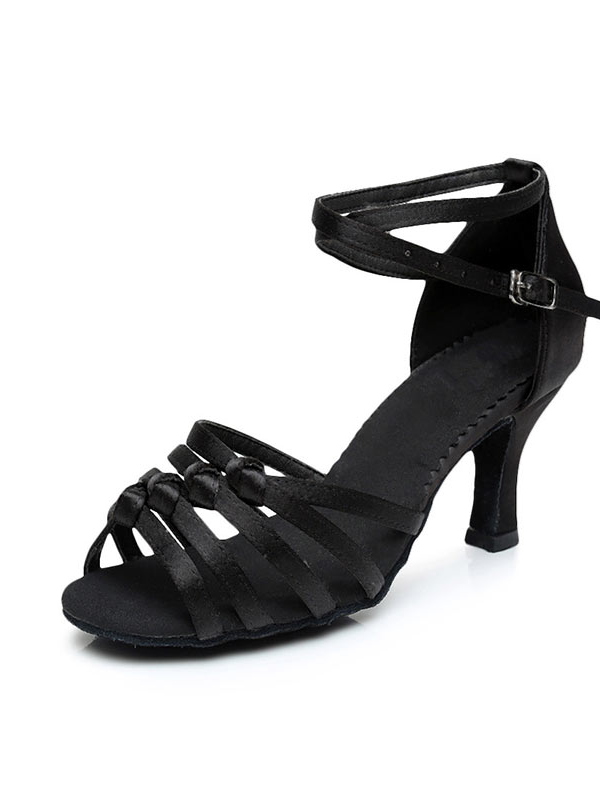 Latin Dance Shoes for Women with Peep Toe and Buckle Ankle Strap