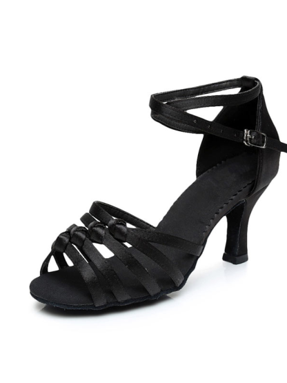Latin Dance Shoes for Women with Peep Toe and Buckle Ankle Strap