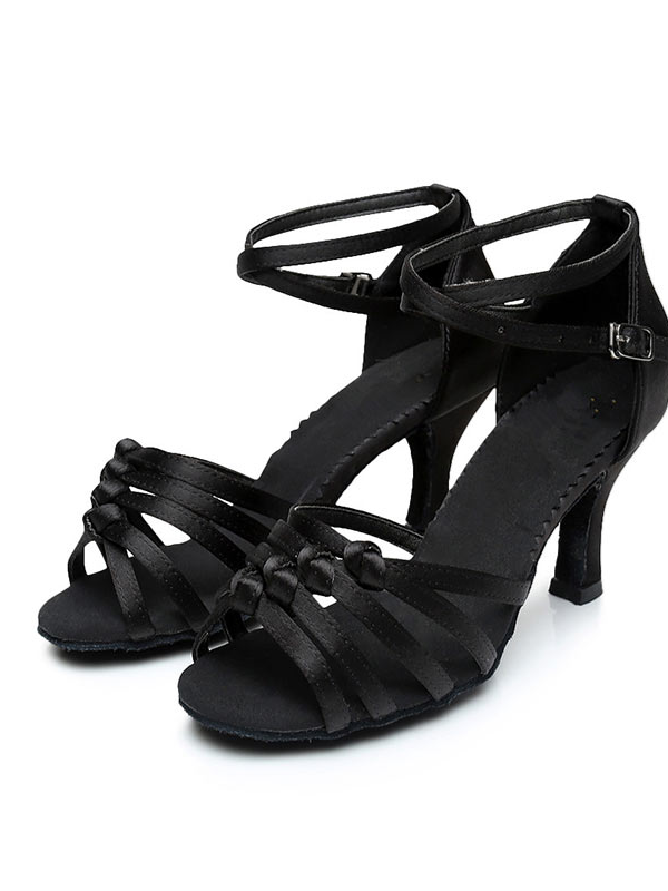 Latin Dance Shoes for Women with Peep Toe and Buckle Ankle Strap