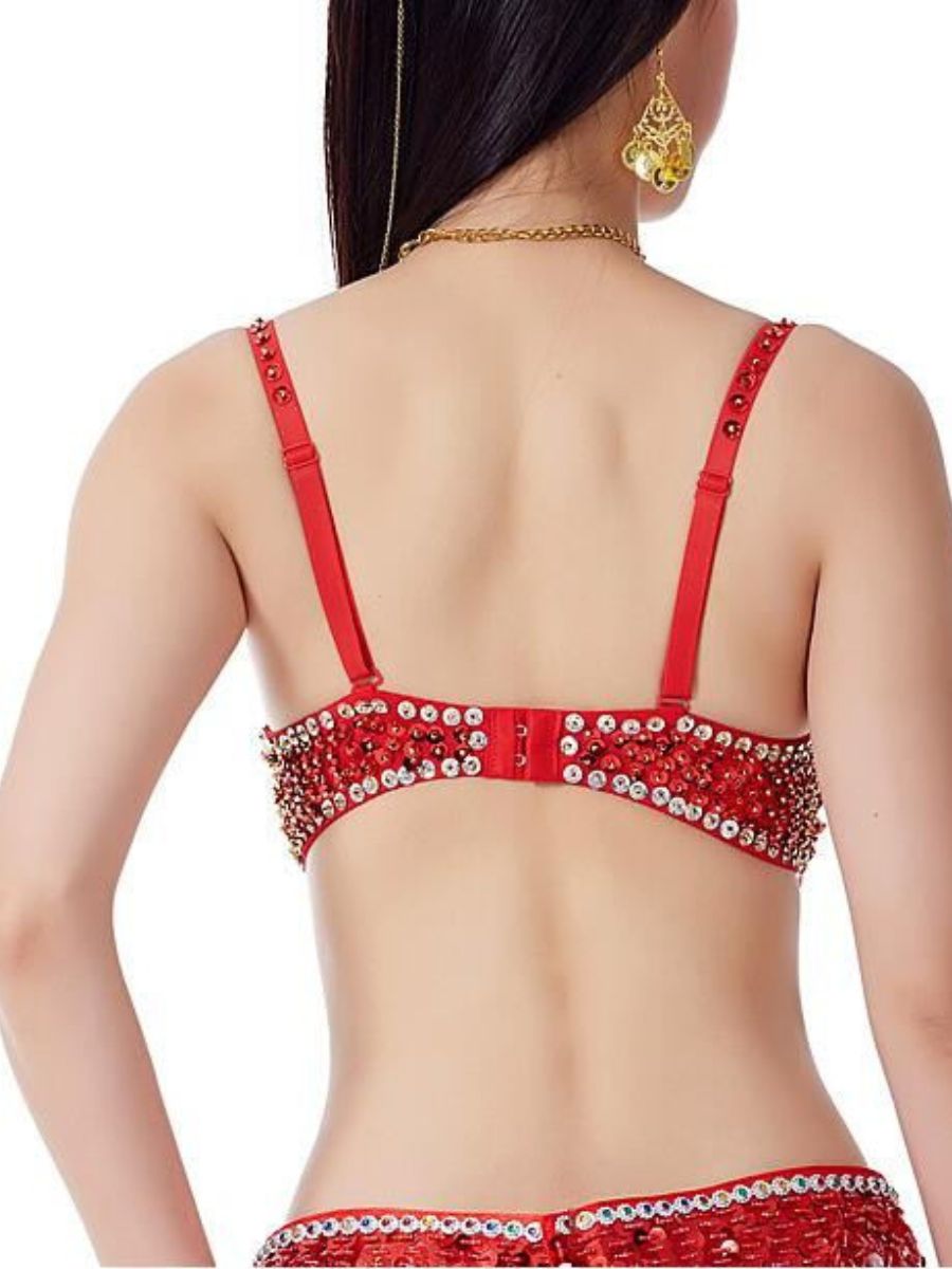 Sleeveless Spaghetti Bra with Rhinestone Sequins for Belly Dance