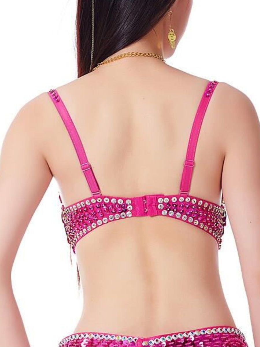 Sleeveless Spaghetti Bra with Rhinestone Sequins for Belly Dance