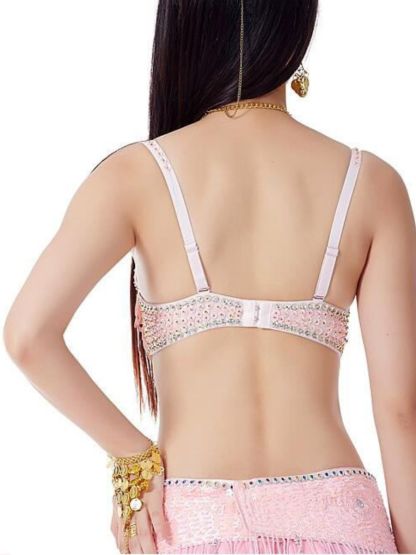 Sleeveless Spaghetti Bra with Rhinestone Sequins for Belly Dance
