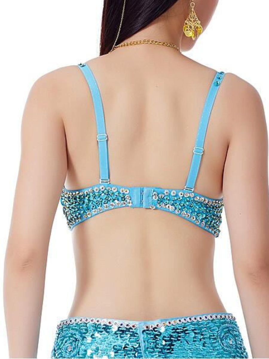 Sleeveless Spaghetti Bra with Rhinestone Sequins for Belly Dance