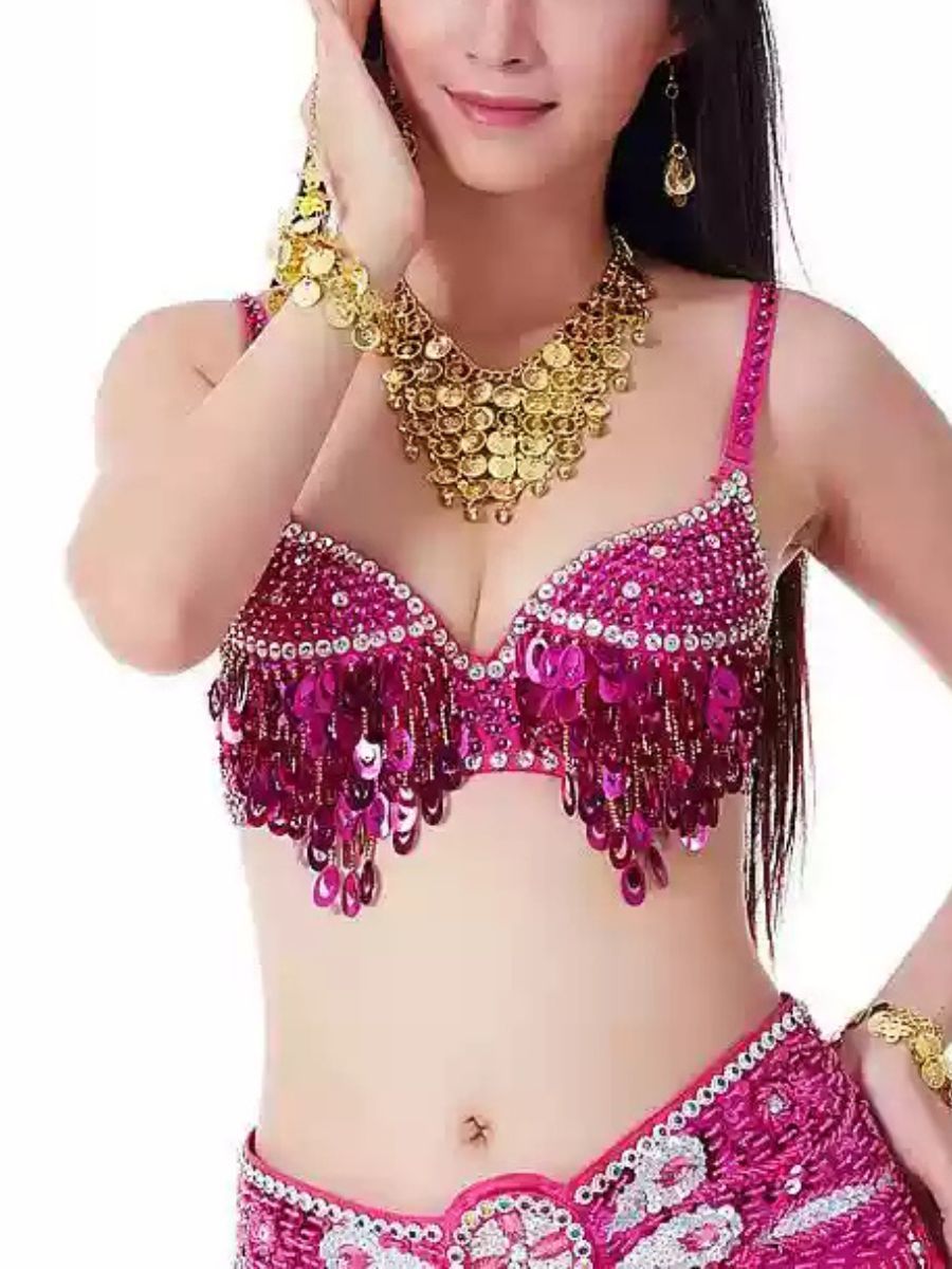 Sleeveless Spaghetti Bra with Rhinestone Sequins for Belly Dance