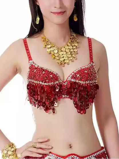 Sleeveless Spaghetti Bra with Rhinestone Sequins for Belly Dance
