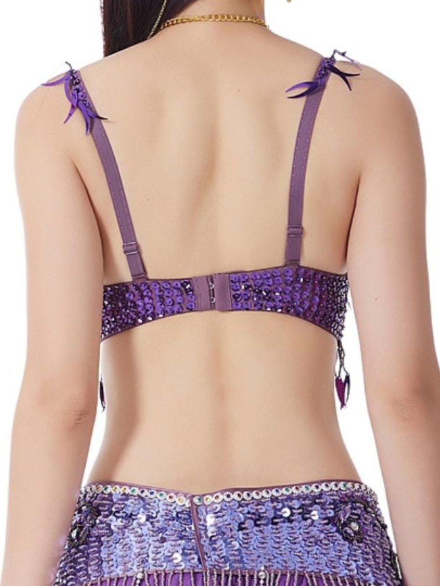 Sleeveless Chili Pepper Belly Dance Bra with Sequins and Beaded Tassels