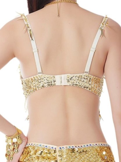 Sleeveless Chili Pepper Belly Dance Bra with Sequins and Beaded Tassels