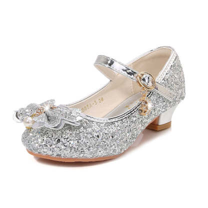 Round-toe sparkling shoes for girls with sequined bow pearl and buckle