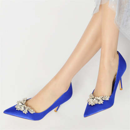 Bridal High Heel Shoes for Women in Silk Satin with Rhinestones and Pointed Toe