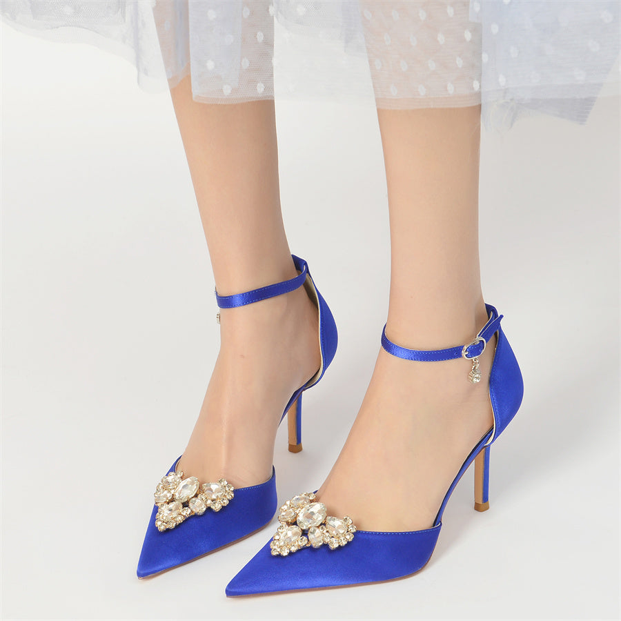 Bridal Stiletto Heel Shoes for Women with Rhinestones and Pointed Toe