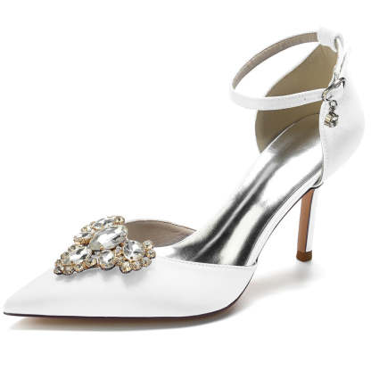 Bridal Stiletto Heel Shoes for Women with Rhinestones and Pointed Toe