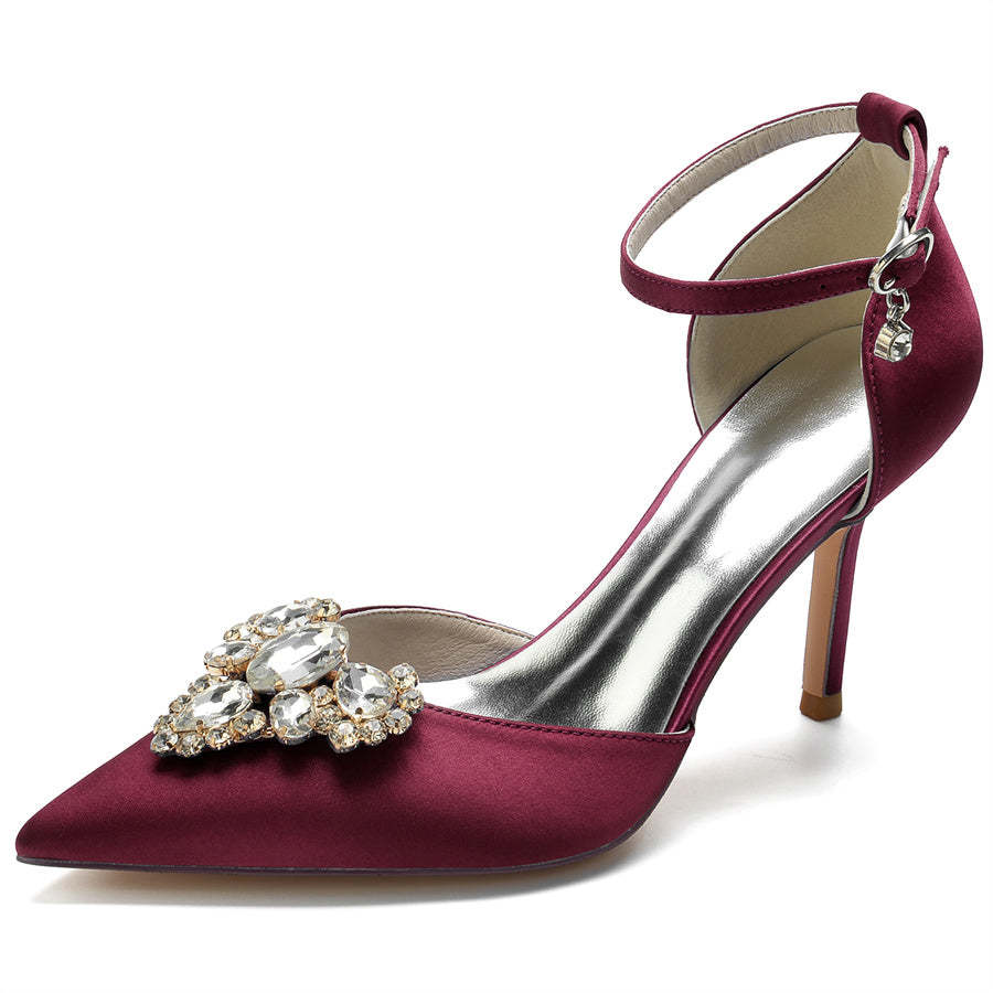Bridal Stiletto Heel Shoes for Women with Rhinestones and Pointed Toe