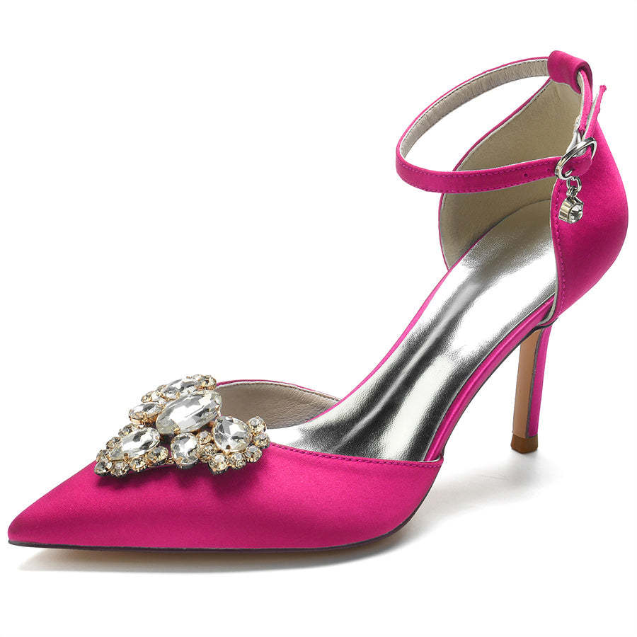 Bridal Stiletto Heel Shoes for Women with Rhinestones and Pointed Toe