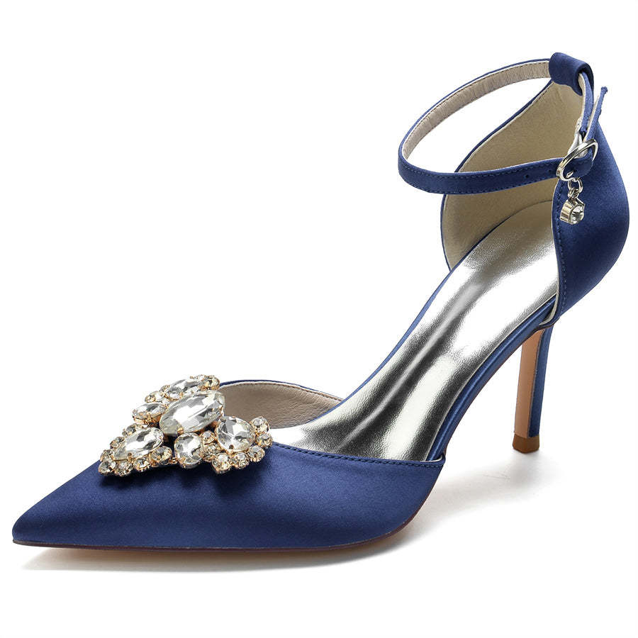 Bridal Stiletto Heel Shoes for Women with Rhinestones and Pointed Toe