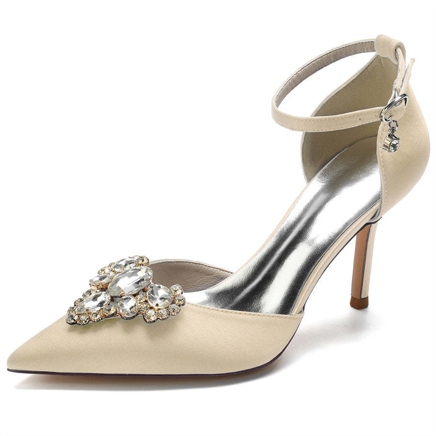 Bridal Stiletto Heel Shoes for Women with Rhinestones and Pointed Toe