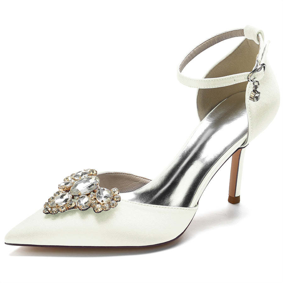 Bridal Stiletto Heel Shoes for Women with Rhinestones and Pointed Toe