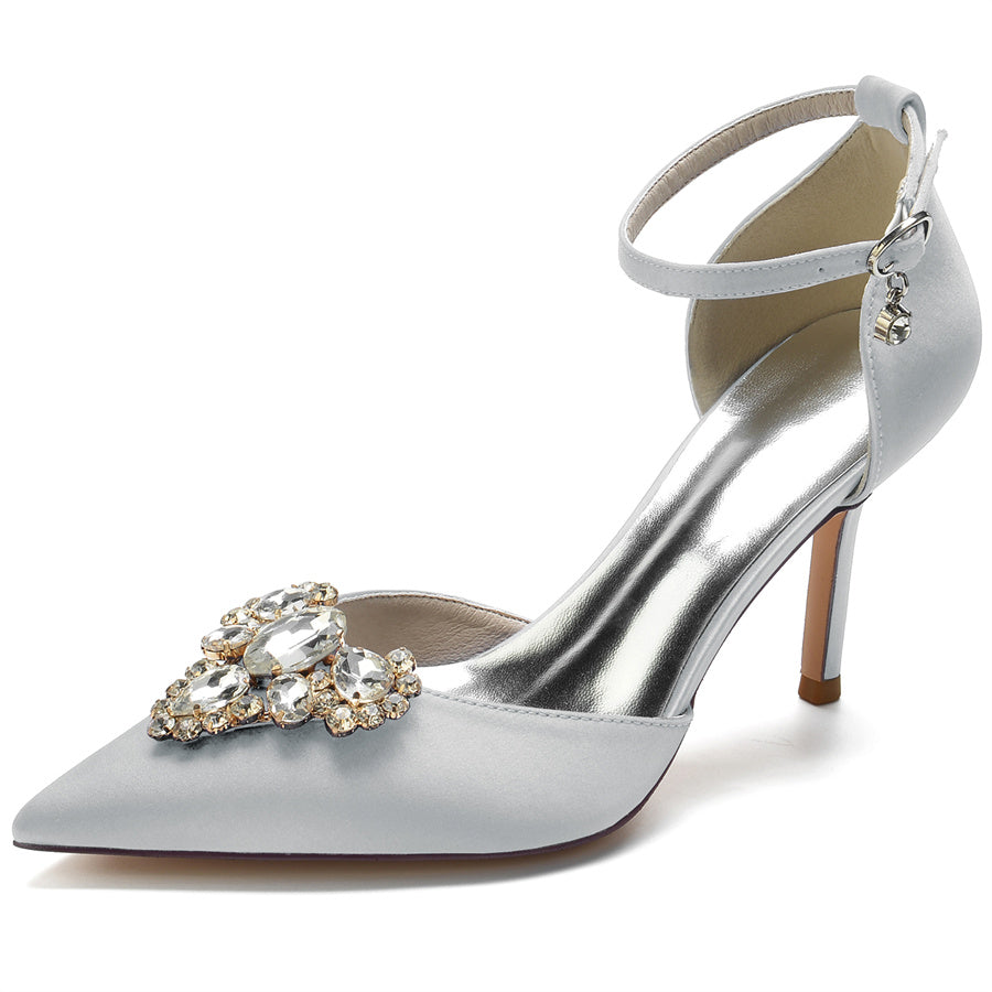 Bridal Stiletto Heel Shoes for Women with Rhinestones and Pointed Toe