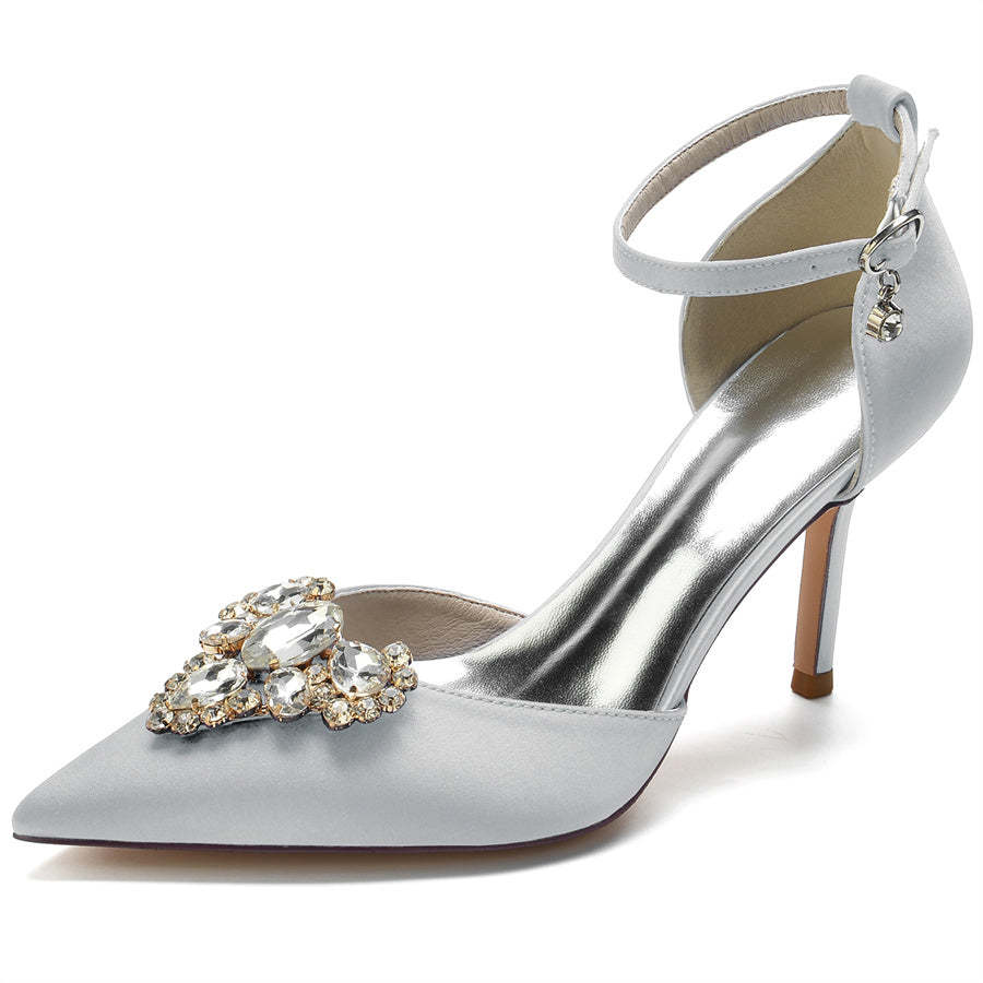 Bridal Stiletto Heel Shoes for Women with Rhinestones and Pointed Toe