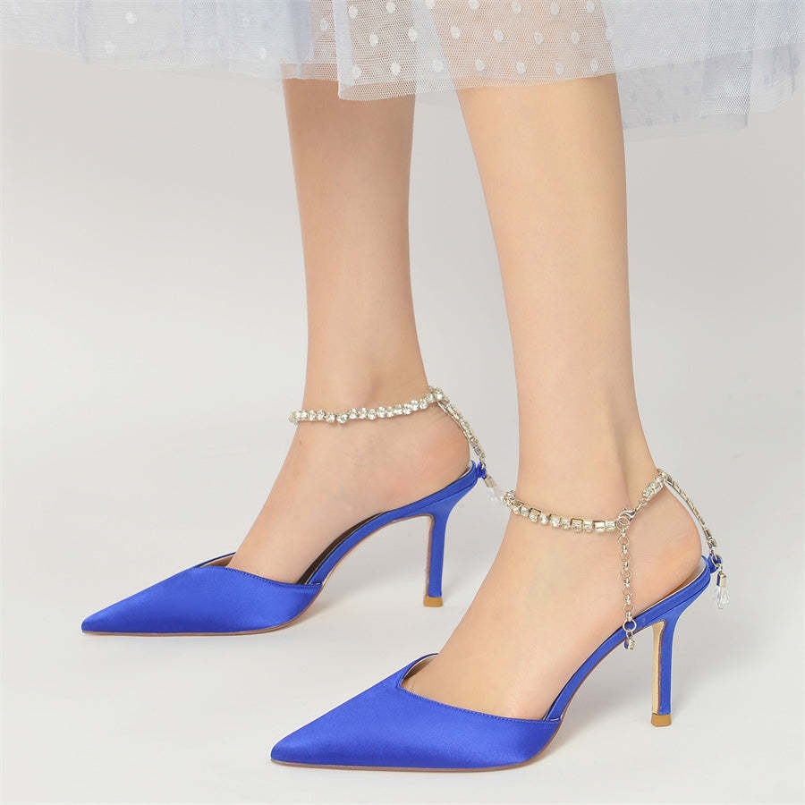 Bridal Shoes for Women with Crystal Ankle Strap and Pointed Toe Stiletto Heel