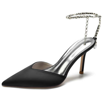 Bridal Shoes for Women with Crystal Ankle Strap and Pointed Toe Stiletto Heel