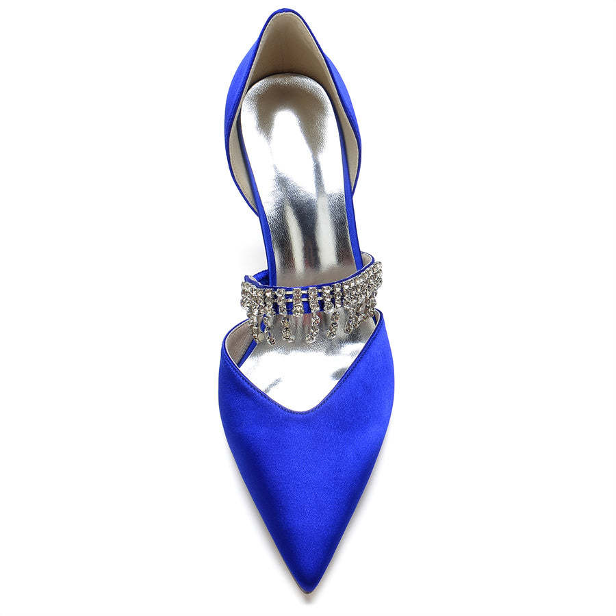 Bridal High Heel Shoes for Women in Silk Satin with Crystals and Tassel