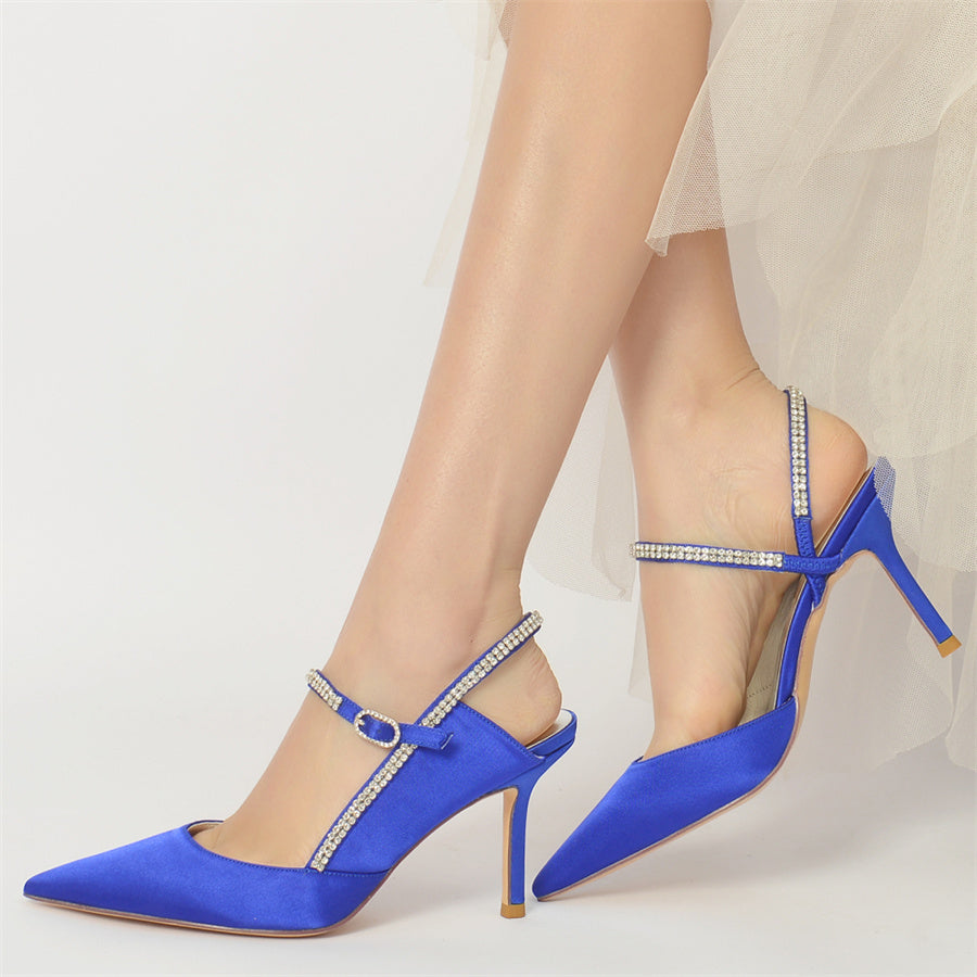 Bridal Stiletto Heel Shoes for Women with Crystal Strap and Pointed Toe