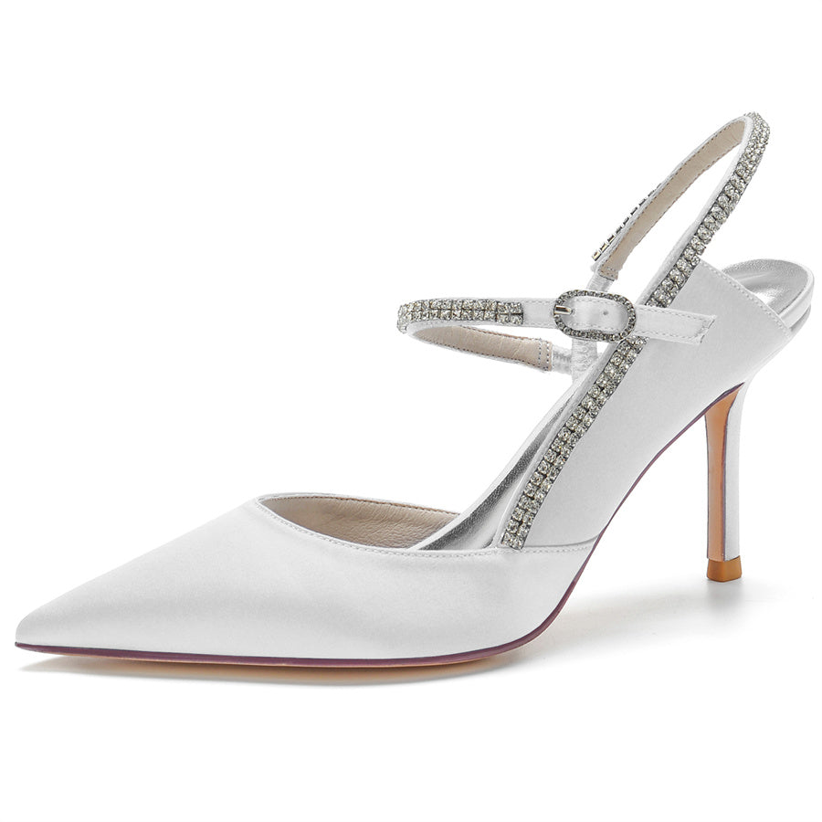 Bridal Stiletto Heel Shoes for Women with Crystal Strap and Pointed Toe