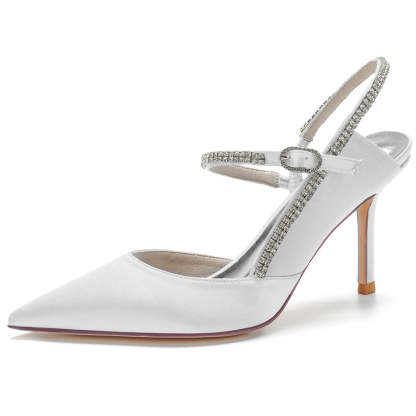 Bridal Stiletto Heel Shoes for Women with Crystal Strap and Pointed Toe