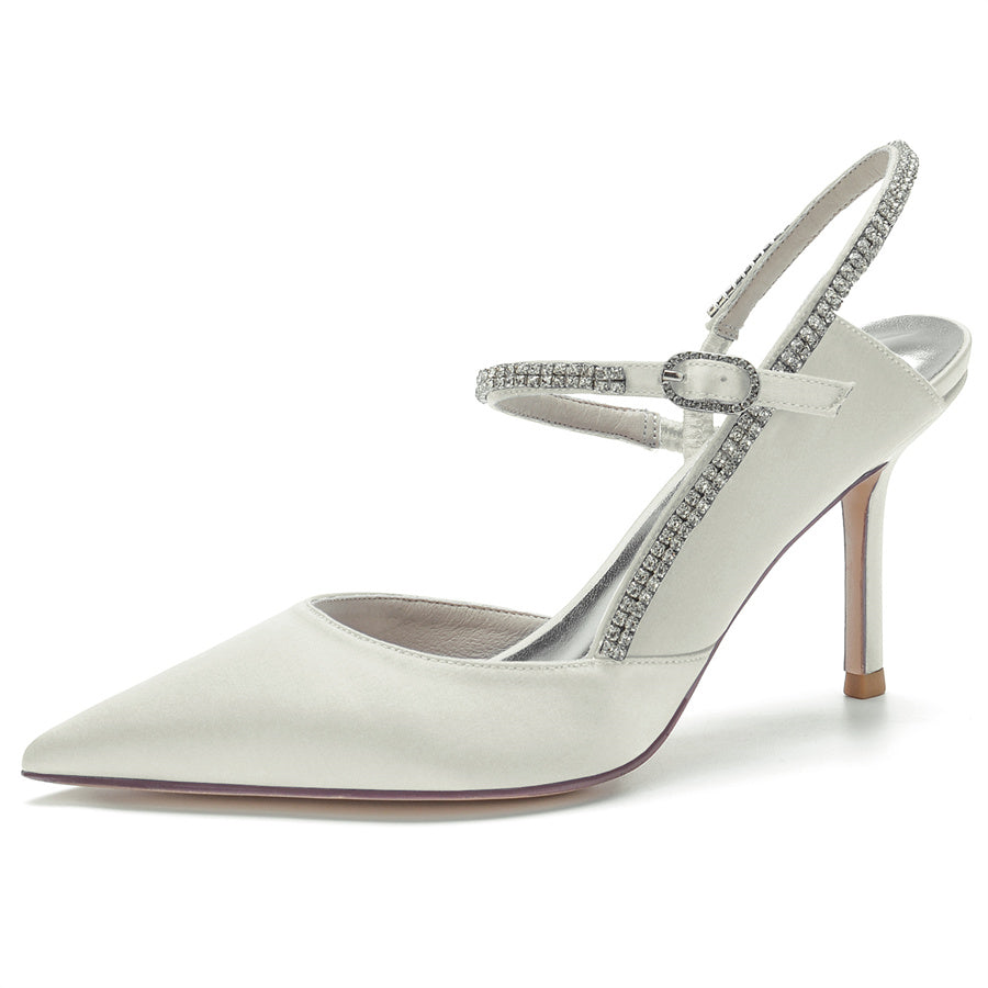 Bridal Stiletto Heel Shoes for Women with Crystal Strap and Pointed Toe