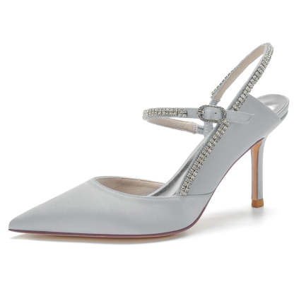 Bridal Stiletto Heel Shoes for Women with Crystal Strap and Pointed Toe