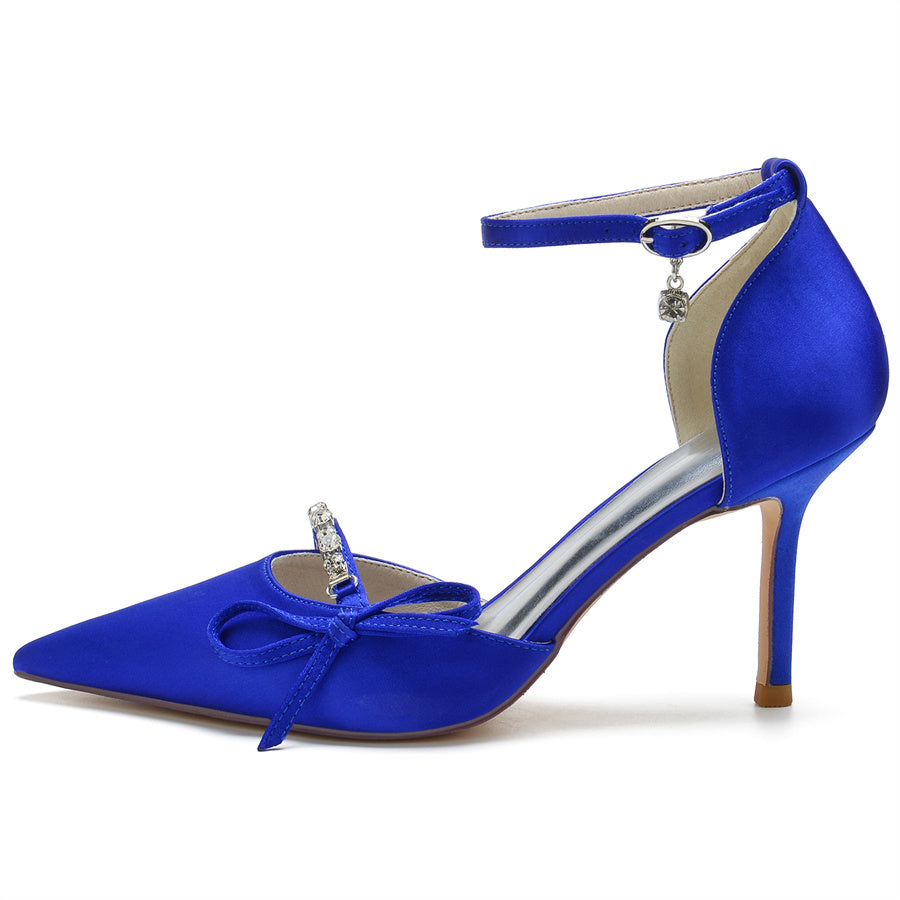 Bridal Stiletto Heel Shoes for Women with Pointed Toe and Crystal Bow