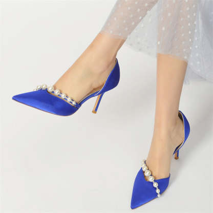 Elegant Stiletto Heel Bridal Shoes for Women with Pearls and Pointed Toe