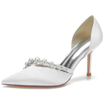 Elegant Stiletto Heel Bridal Shoes for Women with Pearls and Pointed Toe