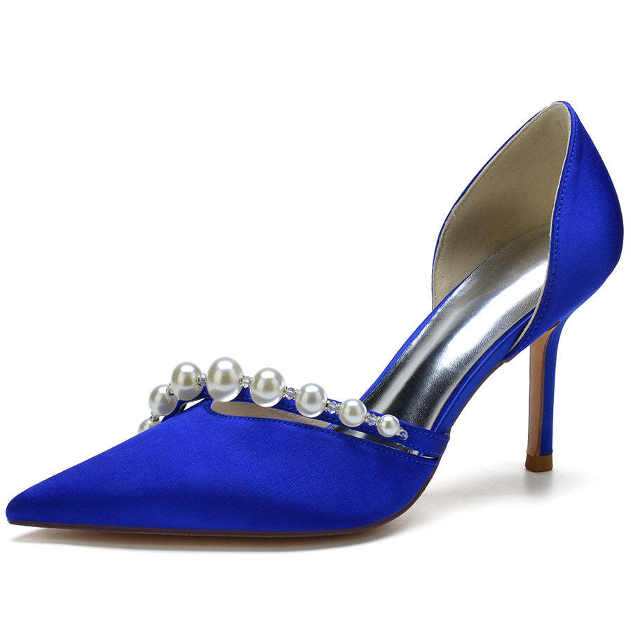 Elegant Stiletto Heel Bridal Shoes for Women with Pearls and Pointed Toe