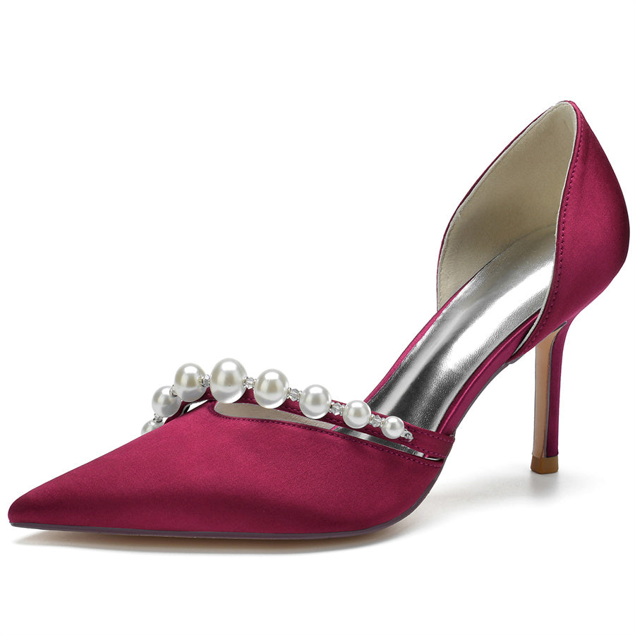 Elegant Stiletto Heel Bridal Shoes for Women with Pearls and Pointed Toe