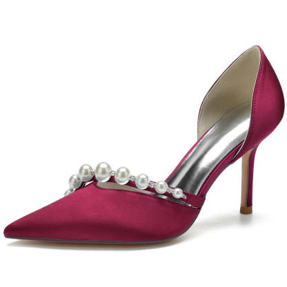 Elegant Stiletto Heel Bridal Shoes for Women with Pearls and Pointed Toe